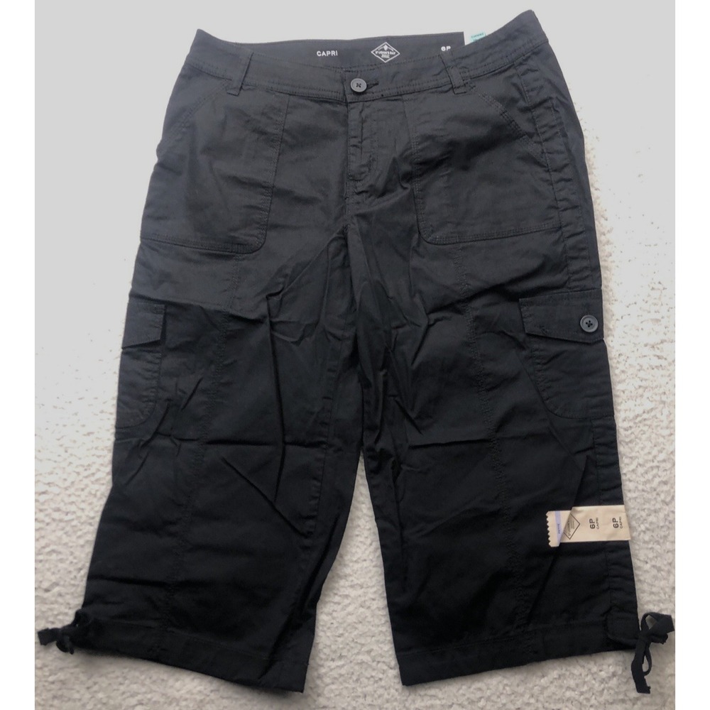 St Johns Bay Cargo Capri Women 6 P Black MidRise Easy Fit Through Hip Thigh NEW
